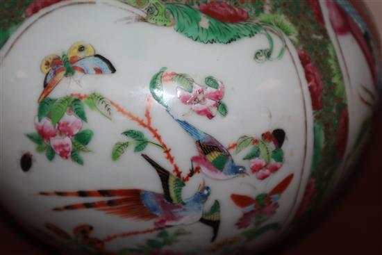 A large Chinese famille rose bottled vase and cover, mid 19th century (restored) height 46cm